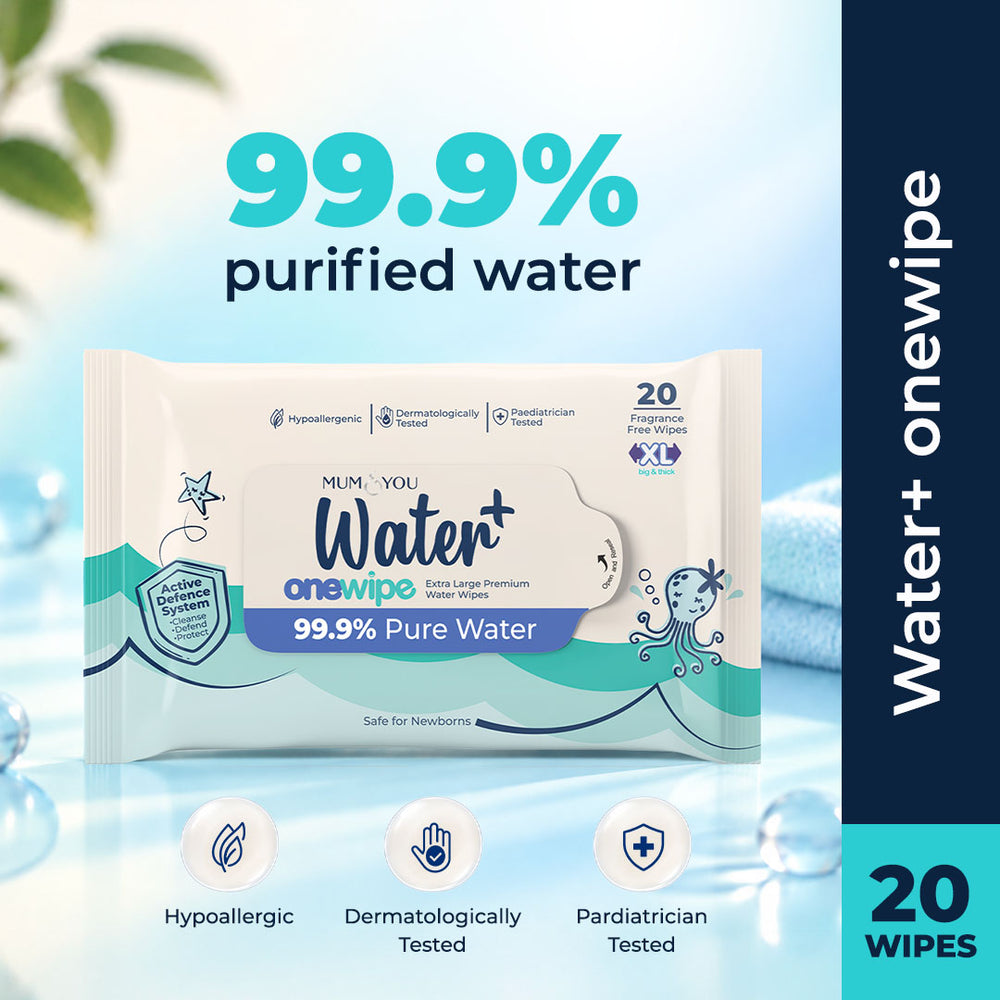 Water+ 99.9% Pure Water OneWipe (20 Wipes)
