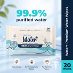 Water+ 99.9% Pure Water Premium Wipes (20 Wipes)