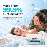 Water+ 99.9% Pure Water Premium Wipes (20 Wipes)